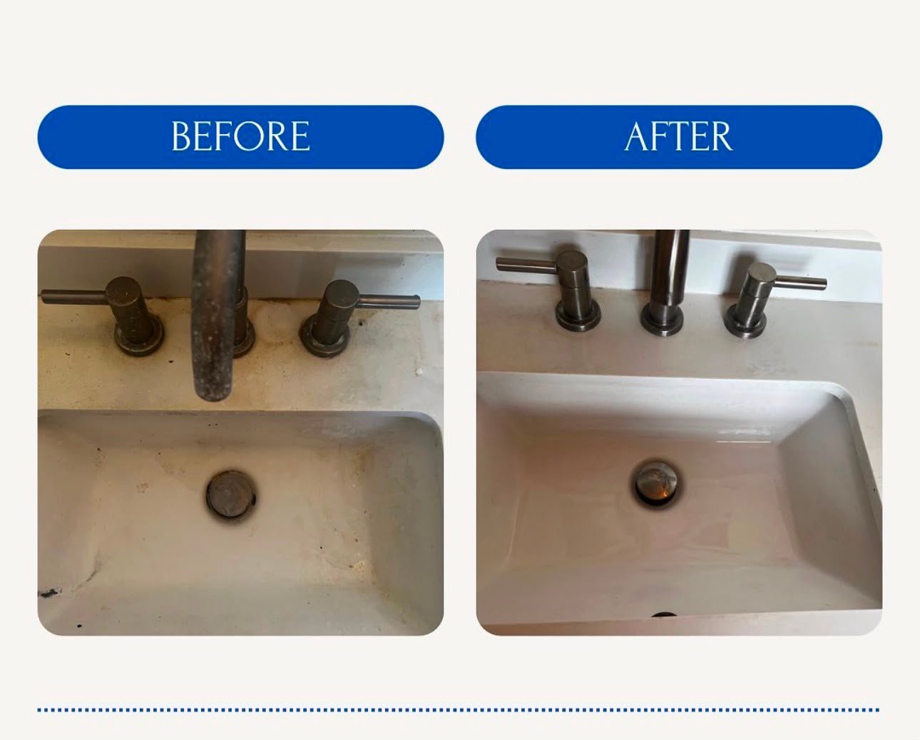 Bathroom sink and faucet before and after deep cleaning
